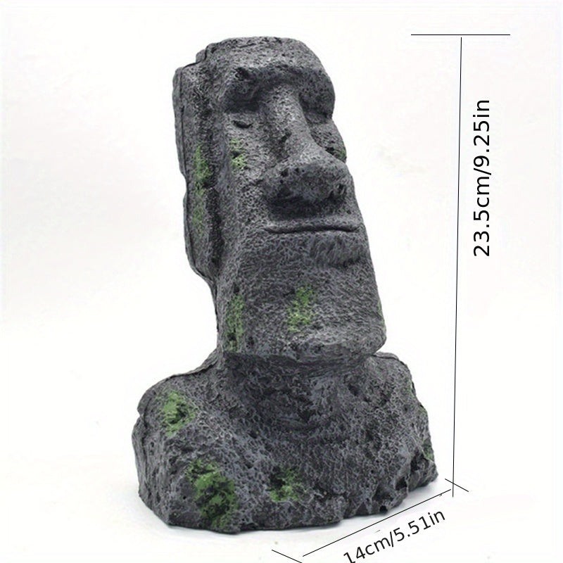 Estatua Inspirada en la Isla de Pascua – Decoración Acuática con Acabado Musgoso