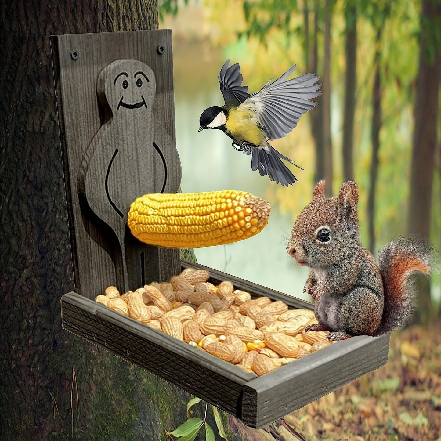 Comedero de Madera para Pájaros y ardillas  – Alimentación y Decoración al Aire Libre