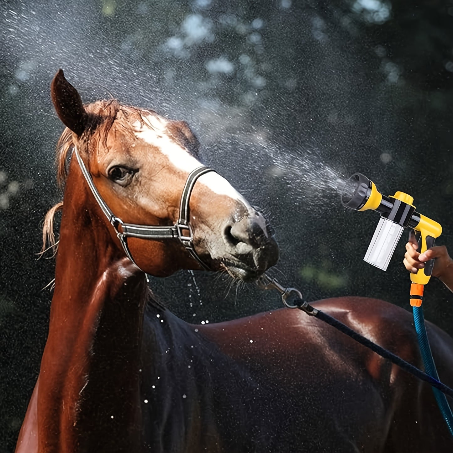 Rociador de Baño 8 en 1 para Caballos – Limpieza Eficiente con Dispensador de Jabón