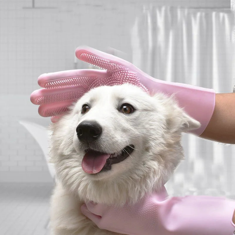 Guantes de Baño con Cepillo de Silicona – Cuidado y Higiene para Perros y Gatos