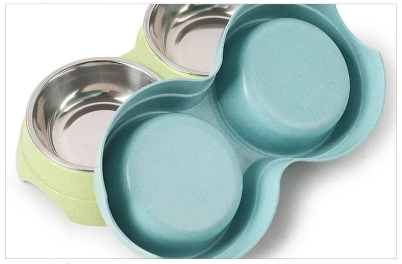 Cuencos Dobles de Acero Inoxidable – Alimentación y Bebida en un Solo Set