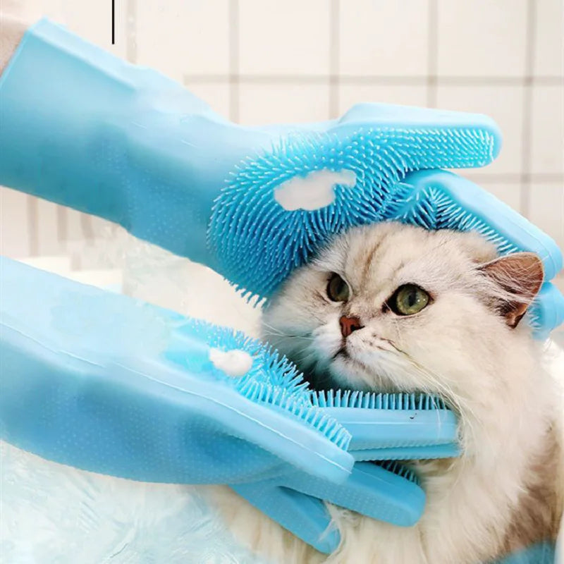 Guantes de Baño con Cepillo de Silicona – Cuidado y Higiene para Perros y Gatos