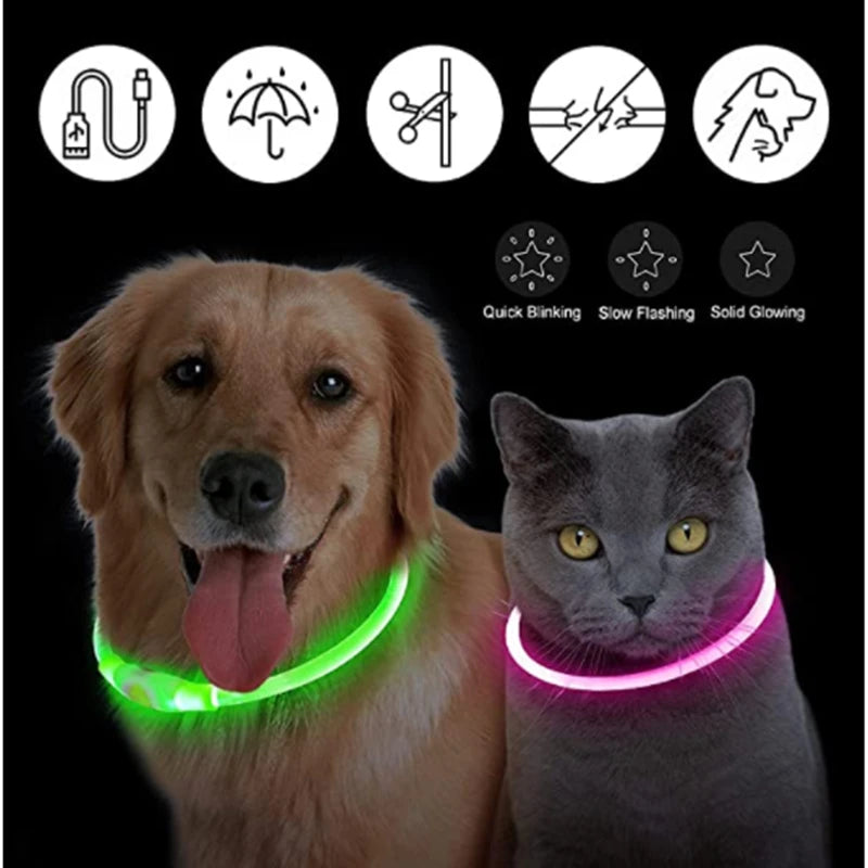 Collar Luminoso LED Recargable – Seguridad y Visibilidad para Tu Mascota