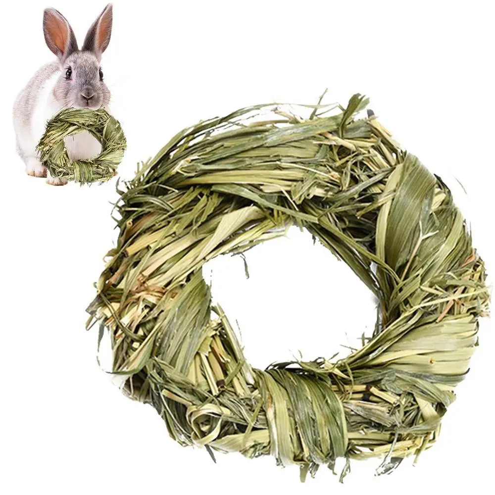 Bola y Anillo de Hierba Natural – Juguetes Masticables para Animales Pequeños 🌱