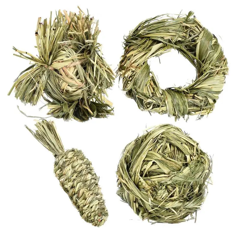 Bola y Anillo de Hierba Natural – Juguetes Masticables para Animales Pequeños 🌱