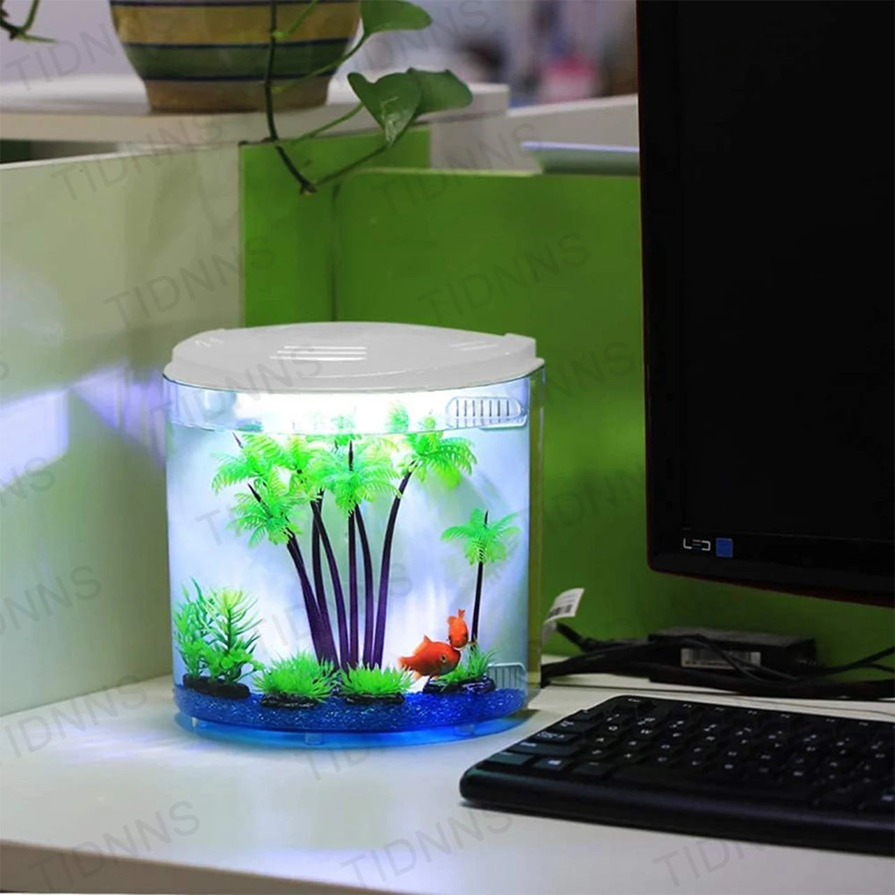 Acuario Mini de Escritorio – Diseño Compacto con Luz LED y Filtro Incorporado