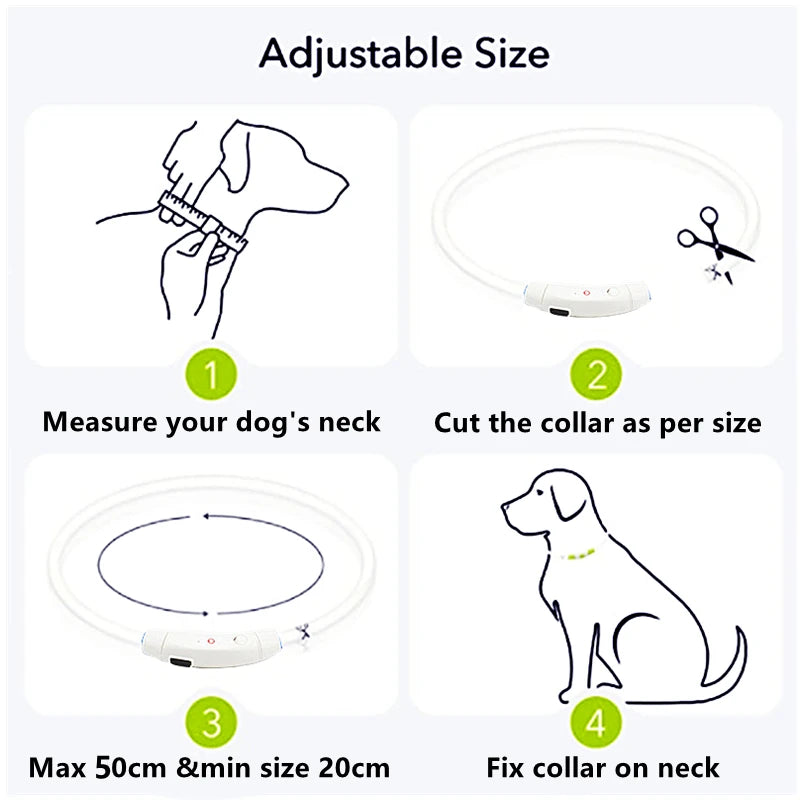 Collar Luminoso LED Recargable – Seguridad y Visibilidad para Tu Mascota