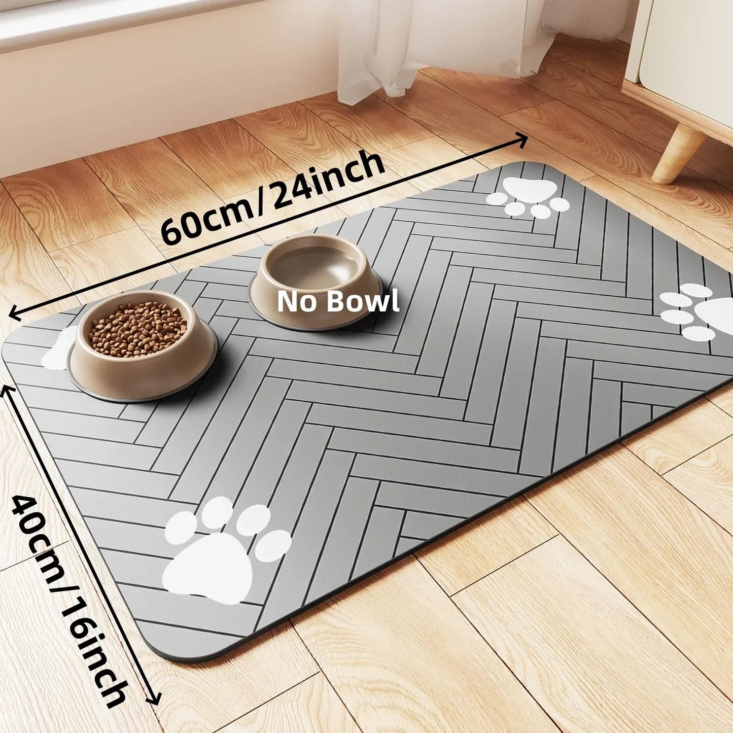 Alfombrín de alimentación para mascotas. Mantel absorbente para alimentos y cuencos de agua, base de goma impermeable para mantener el suelo limpio