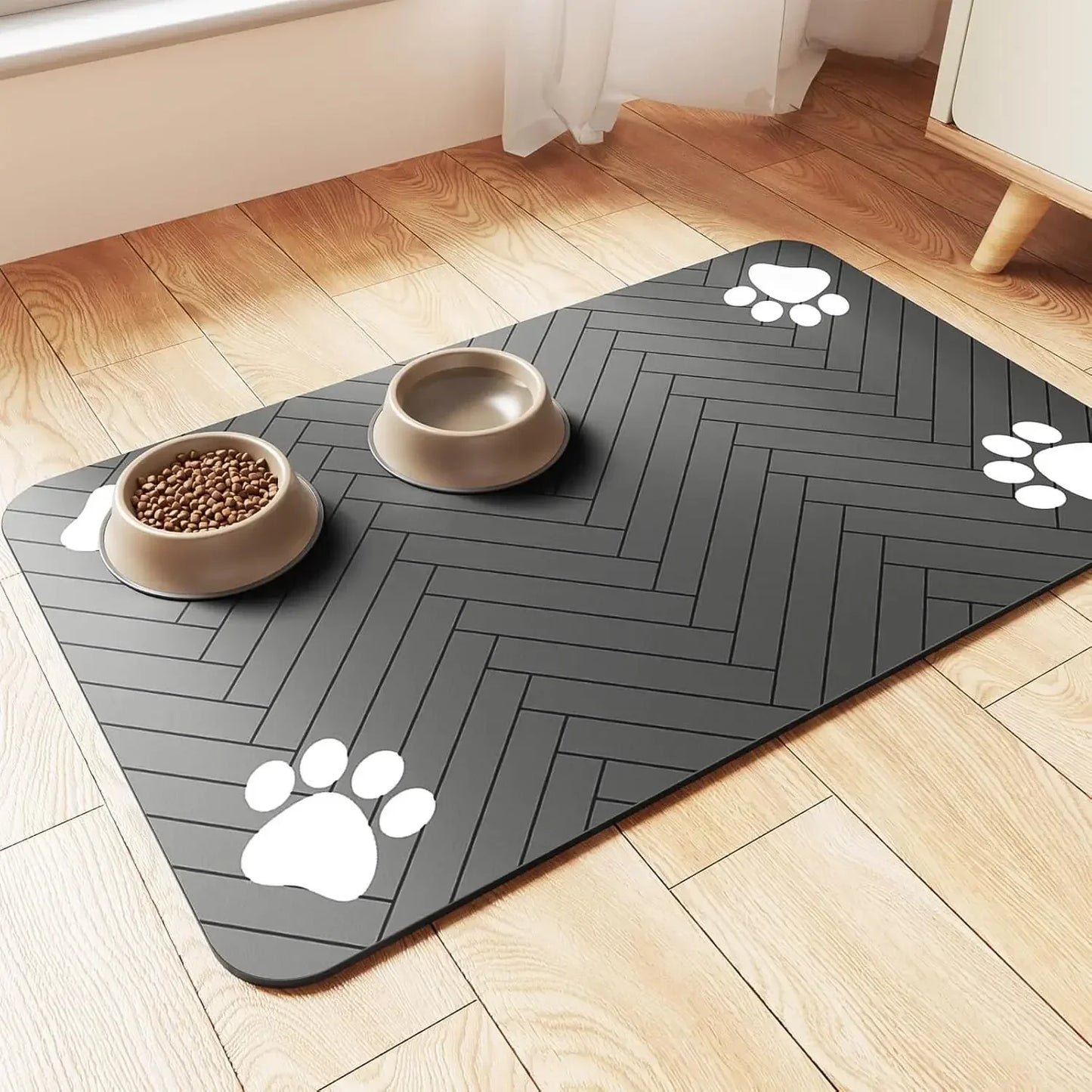 Alfombrín de alimentación para mascotas. Mantel absorbente para alimentos y cuencos de agua, base de goma impermeable para mantener el suelo limpio