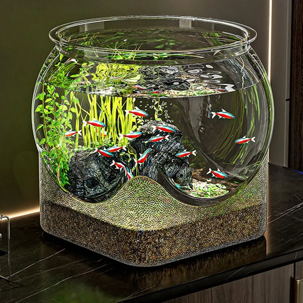 Pecera Redonda con Visión 360° – Diseño Elegante y Decorativo