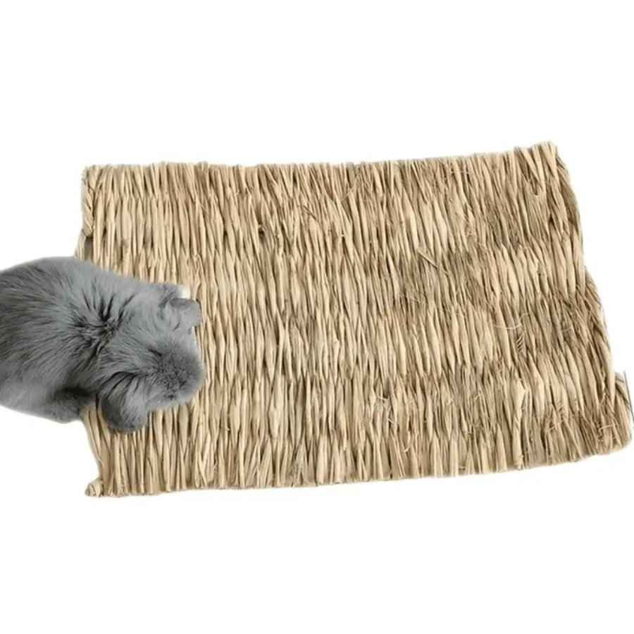 Estera de Hierba Tejida a Mano – Descanso y Diversión Natural para Pequeñas Mascotas 🌱