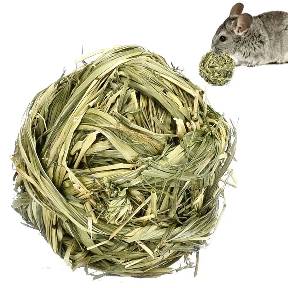 Bola y Anillo de Hierba Natural – Juguetes Masticables para Animales Pequeños 🌱