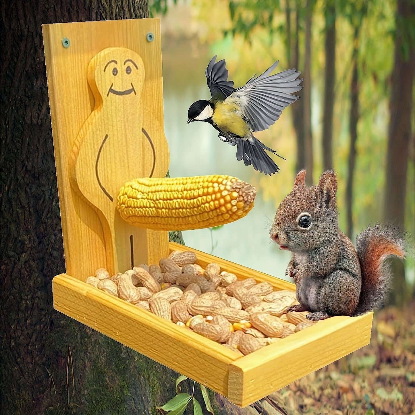 Comedero de Madera para Pájaros y ardillas  – Alimentación y Decoración al Aire Libre